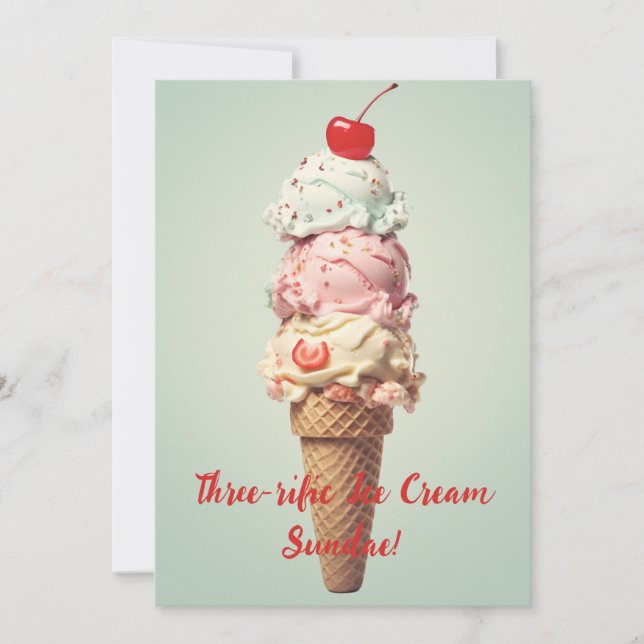 Tarjeta de cumpleaños de helado con sundae tres-ri (Anverso)