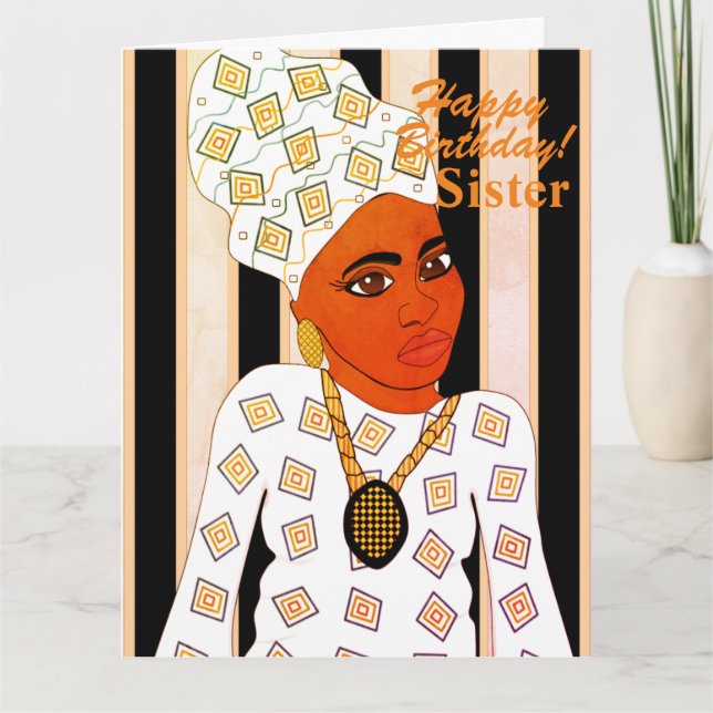 Tarjeta de cumpleaños de hermana afrocéntrica afro (Anverso)