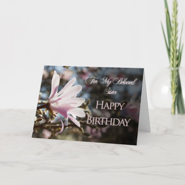 Tarjeta de cumpleaños de hermana con magnolia (Anverso)