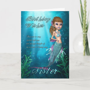 Tarjeta De Cumpleaños De Hermana Con Sirena Cuta