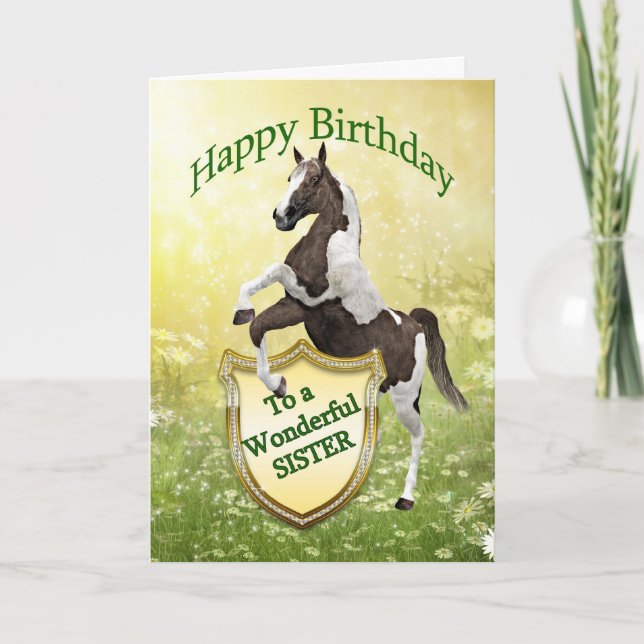 Tarjeta de cumpleaños de hermana con un caballo de (Anverso)
