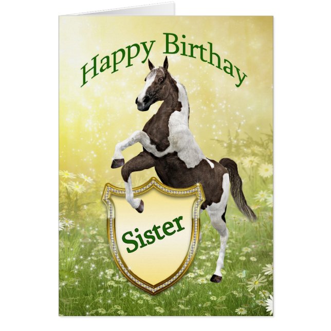 Tarjeta de cumpleaños de hermana con un caballo de (Frente)