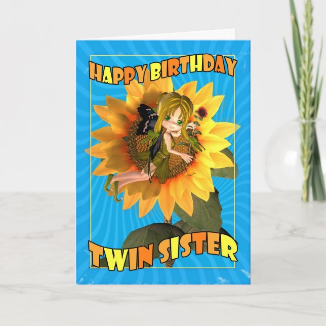 Tarjeta de cumpleaños de hermana gemela con un jue (Anverso)