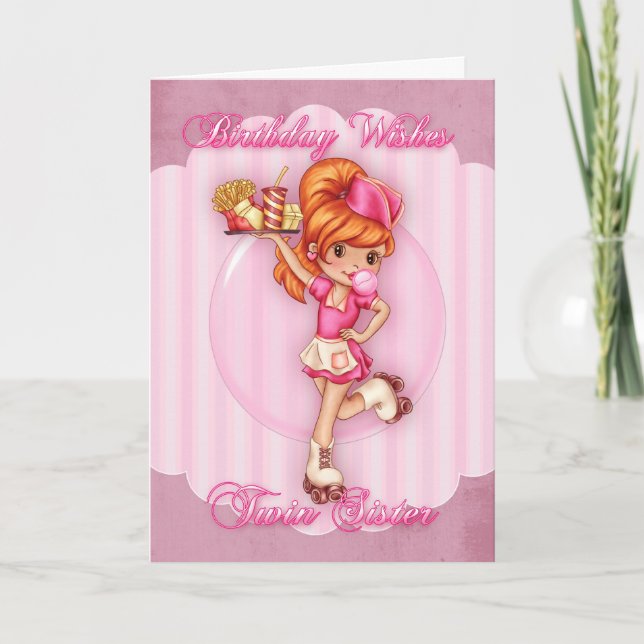 tarjeta de cumpleaños de hermana gemela - linda ca (Anverso)