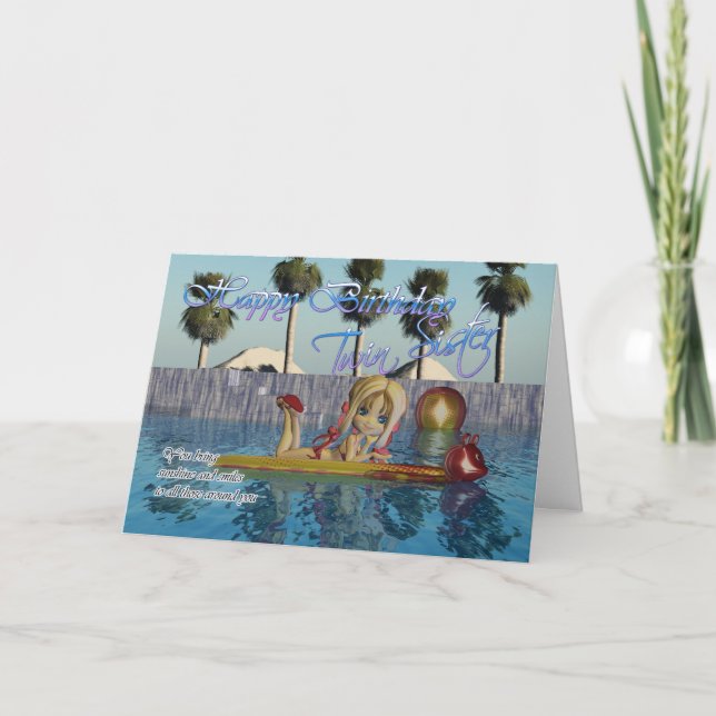 Tarjeta de cumpleaños de hermana gemela, piscina M (Anverso)