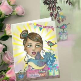 Tarjeta de cumpleaños de hermana pintada a mano co