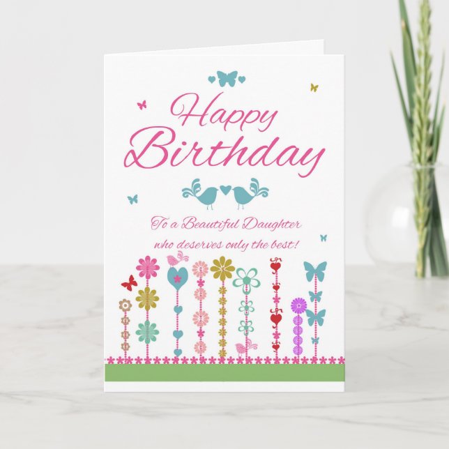 Tarjeta De Cumpleaños De Hija bonito Con Mariposas (Anverso)