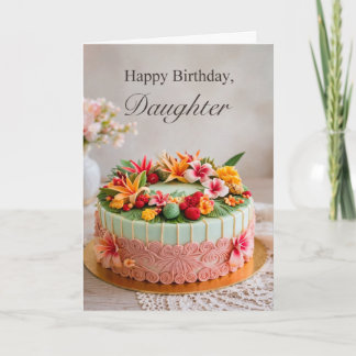 tarjeta de cumpleaños de hija con pastel tropical