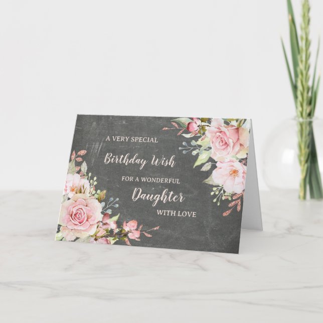Tarjeta de cumpleaños de hija de flores rosadas (Anverso)