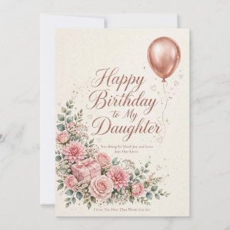 Tarjeta de cumpleaños de hija floral de oro elegan