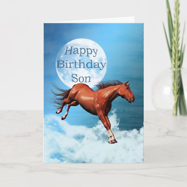 Tarjeta de cumpleaños de hijo con caballo de espír (Anverso)