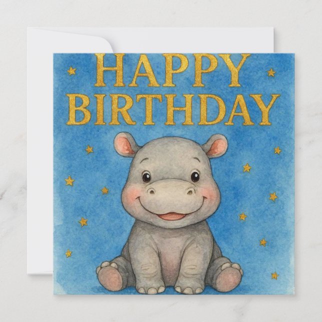 Tarjeta de cumpleaños de hipopótamo. (Anverso)