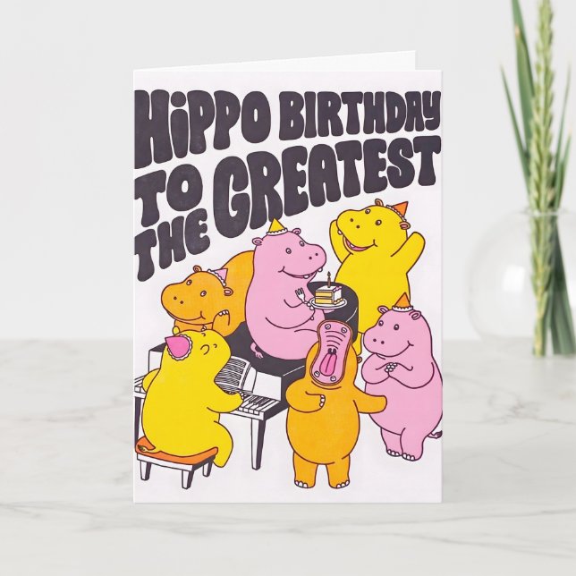 Tarjeta de Cumpleaños de Hipopótamo con Letterpres (Anverso)