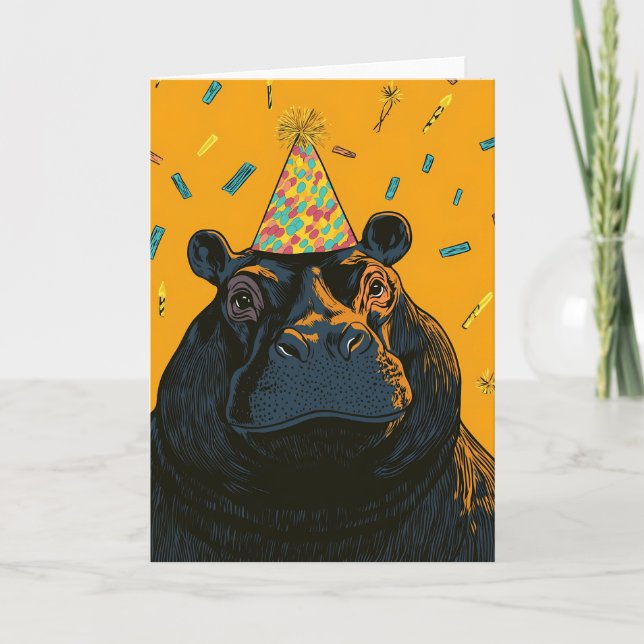 Tarjeta de cumpleaños de Hippo fiesta (Anverso)