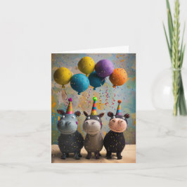 Tarjeta de cumpleaños de Hippos con globos