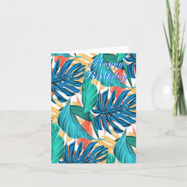 Tarjeta de cumpleaños de hojas tropicales (Anverso)