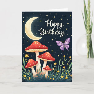 Tarjeta de cumpleaños de hongo bajo la luz de la l