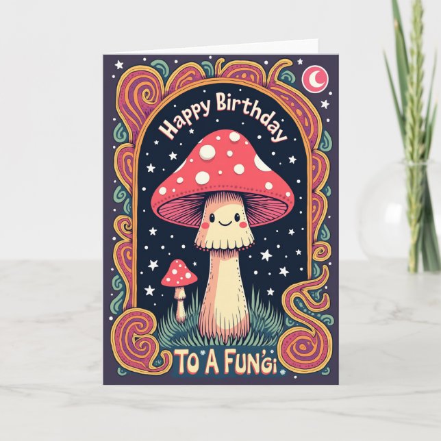 Tarjeta de cumpleaños de hongo caprichosa (Anverso)