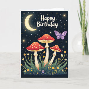 Tarjeta de cumpleaños de hongos iluminados por la