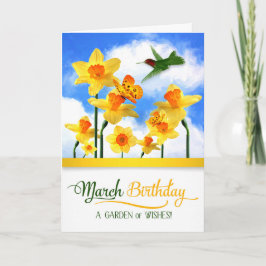 Tarjeta de cumpleaños de Hummingbird y Daffodils M