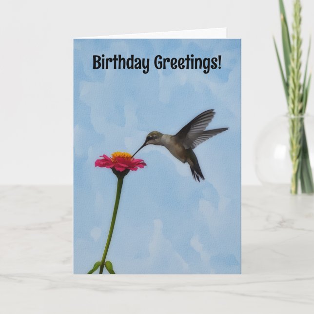 Tarjeta de cumpleaños de Hummingbird y Flower Art  (Anverso)
