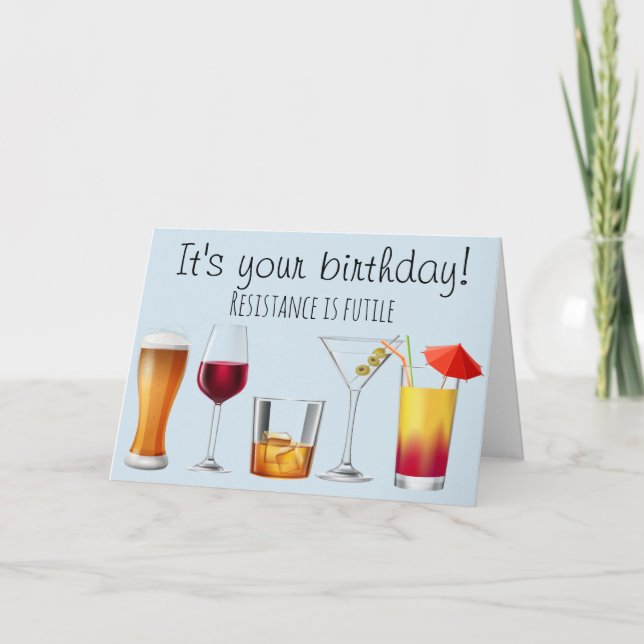 Tarjeta de cumpleaños de Humor para beber cóctel (Anverso)