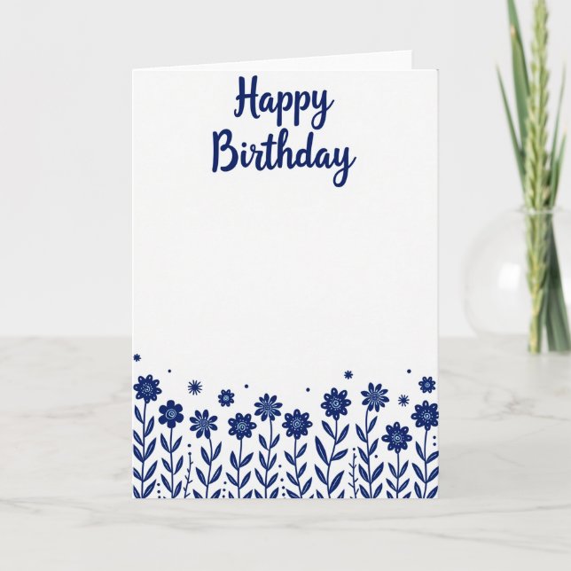 Tarjeta de cumpleaños de índigo floral (Anverso)