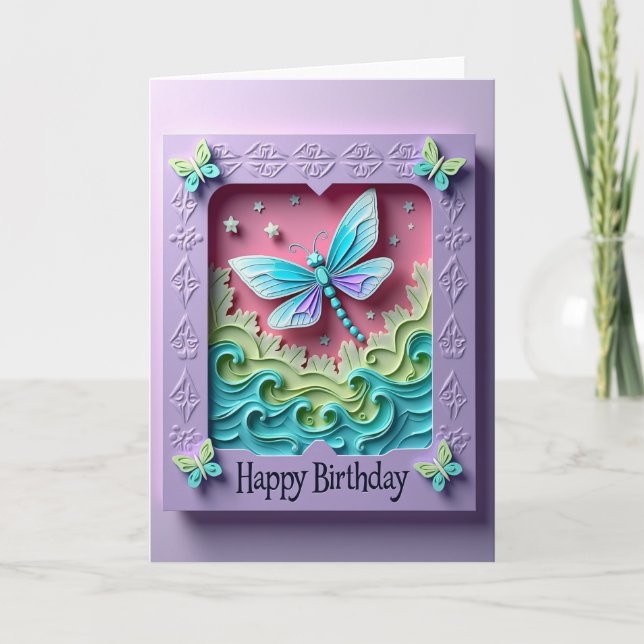 Tarjeta de cumpleaños de insecto rosa soñador (Anverso)