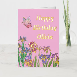 Tarjeta de cumpleaños de iris con lámina de acuare