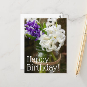 Tarjeta de cumpleaños de jacinto púrpura y blanco