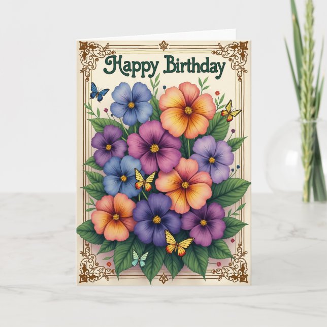 Tarjeta de cumpleaños de jardín artístico (Anverso)