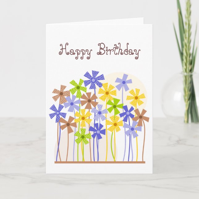 Tarjeta de cumpleaños de jardín azul y amarillo (Anverso)