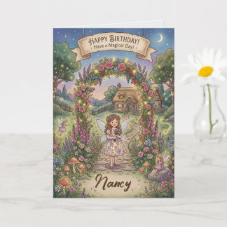 Tarjeta de cumpleaños de jardín de hadas de Cottag