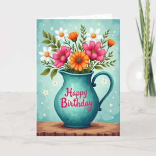 Tarjeta de cumpleaños de jarra azul verdoso