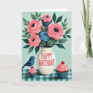 Tarjeta de cumpleaños de jarrón vibrante