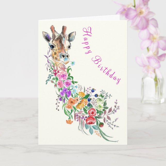 Tarjeta de cumpleaños de jirafa de arte floral (Orquídea)