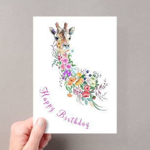 Tarjeta de cumpleaños de jirafa de flores