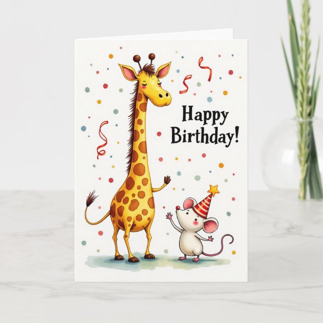 Tarjeta de cumpleaños de jirafa dulce (Anverso)