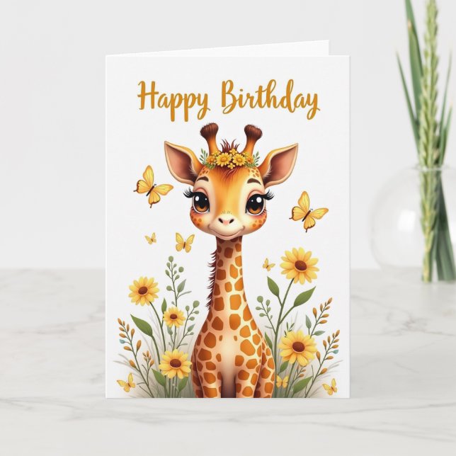 Tarjeta de cumpleaños de jirafa floral (Anverso)