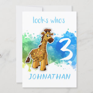 Tarjeta de cumpleaños de jirafa linda azul