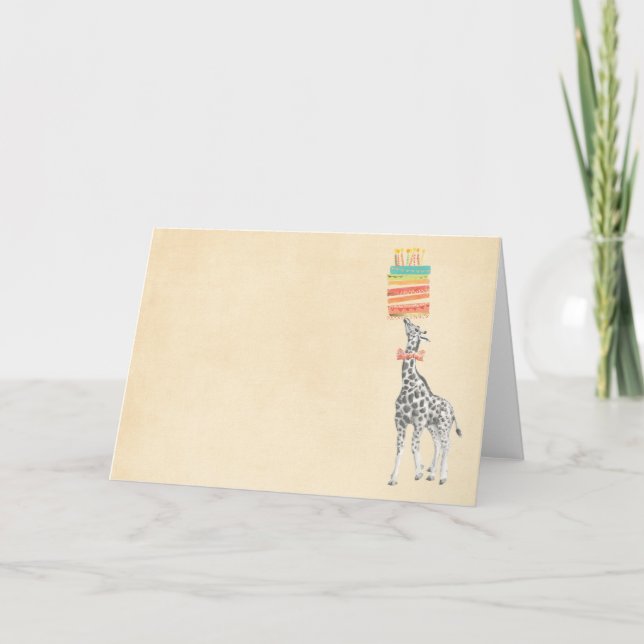 Tarjeta de cumpleaños de jirafa y pastel (Anverso)
