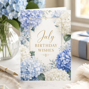 Tarjeta de cumpleaños de julio con elegantes horte