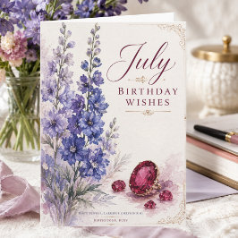 Tarjeta de cumpleaños de julio elegante floral de
