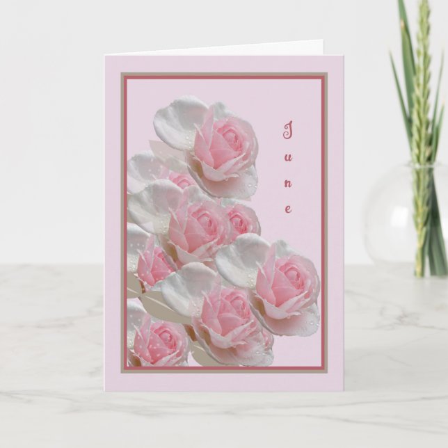 Tarjeta de cumpleaños de junio con rosas rosadas (Anverso)