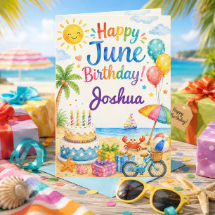 Tarjeta de cumpleaños de junio feliz para niños pl