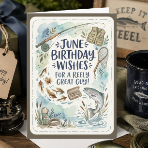 Tarjeta de cumpleaños de junio para él Acuarela Pe