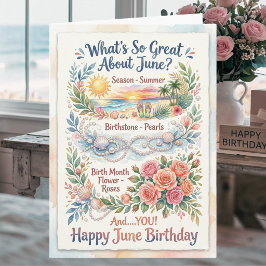 Tarjeta de cumpleaños de junio Rosas Perlas Coster