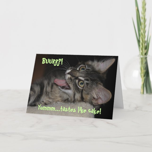 Tarjeta de cumpleaños de Kimber Burping Cat (Anverso)