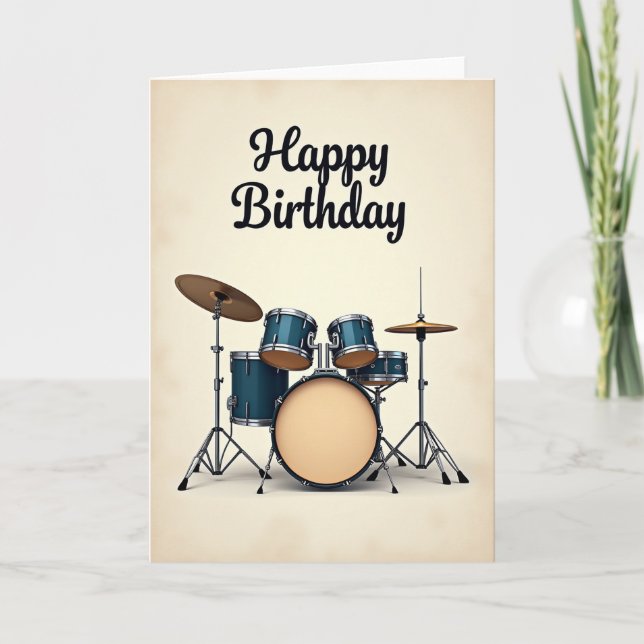 Tarjeta de cumpleaños de kit de batería turquesa (Anverso)