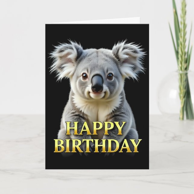 TARJETA DE CUMPLEAÑOS DE KOALA EN PRIMER PLANO NEG (Anverso)
